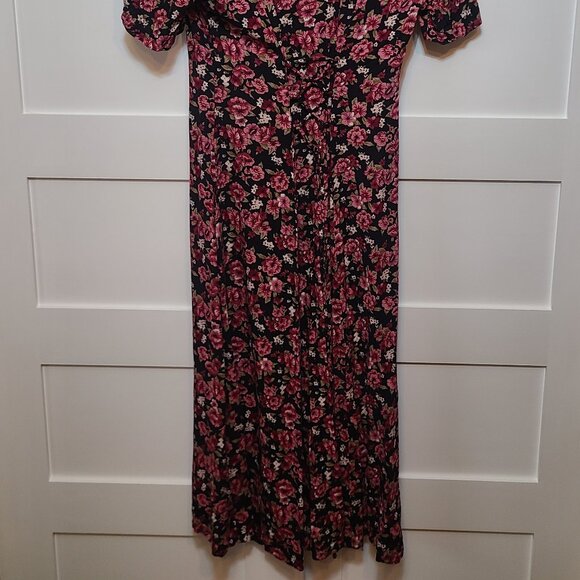 Jamie Brooke Floral Maxi Dress – Black with Pink & White Flowers – Size L – 100% - Picture 4 of 6